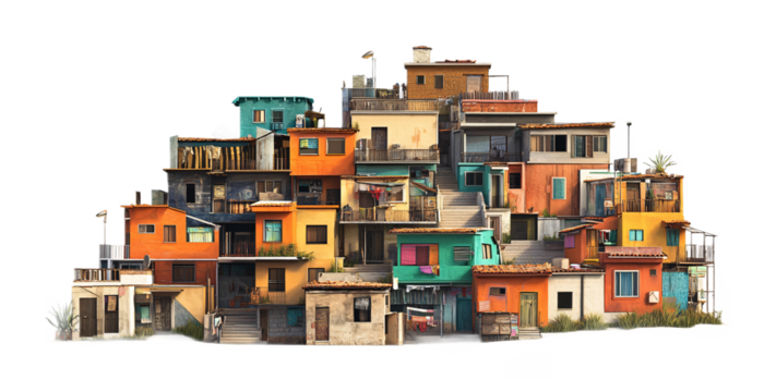 Favelas for Informal Urban Living - Isolated on White Background