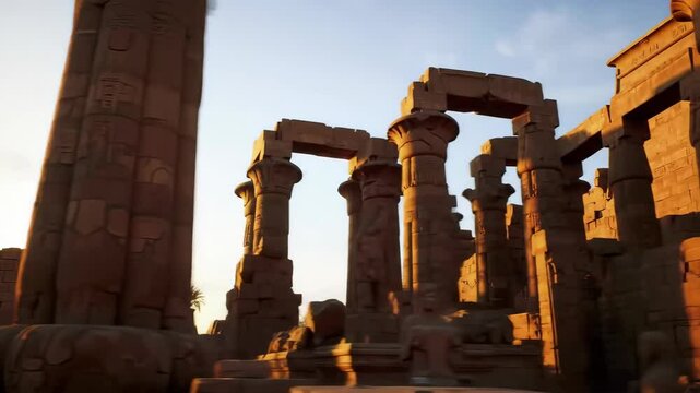 Golden Hour at Philae Temple: Ancient Egyptian Columns and Ruins