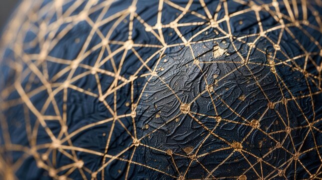 abstract globe with interconnected people lines gold and navy on globe .