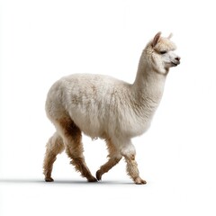 Fototapeta premium cute fluffy white alpaca walking isolated on white background --chaos 5 --ar 1:1 --relax --quality 4 --raw --profile a9ld8lf --stylize 50 --v 7 Job ID: 8f0c47f4-3b7a-468b-a495-8d1e1e6b9387