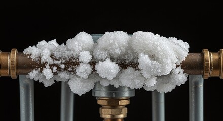 Corrosion and Mineral Buildup on Plumbing Pipe in Dark Background