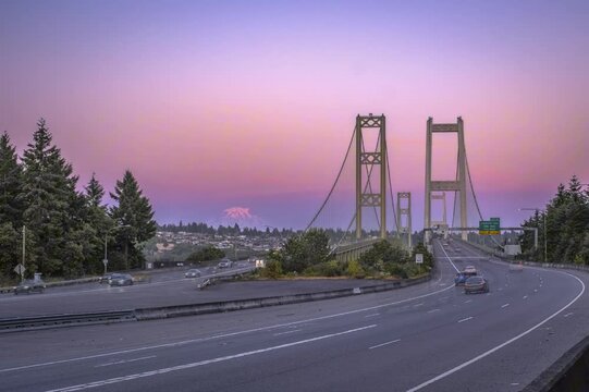 sunset with bridge and mountain time lapse