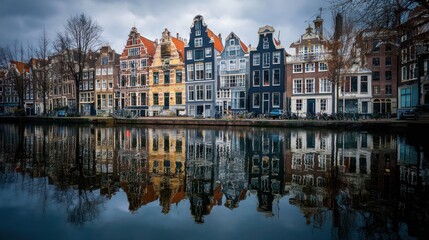 Obraz premium Colorful canal houses reflected in water