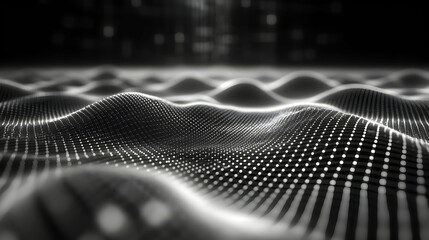 Abstract grayscale image of a wavy, textured surface resembling a digital landscape.