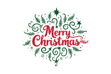 Elegant merry christmas greeting with festive green ornaments