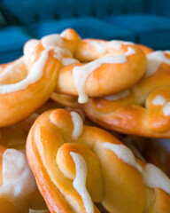 close up of bagels