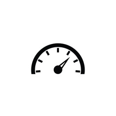 A black and white speedometer icon indicating speed or performance on a white background.