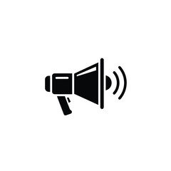 Simple black and white illustration of a megaphone, broadcasting sound waves.