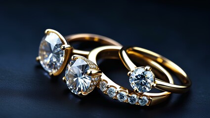 A close-up shot of three elegant diamond rings