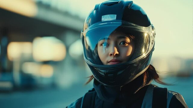 Motorcycle Rider with Firm Gaze Shows Professionalism