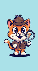 Obraz premium Cute Cartoon Detective Cat Wall Art Print