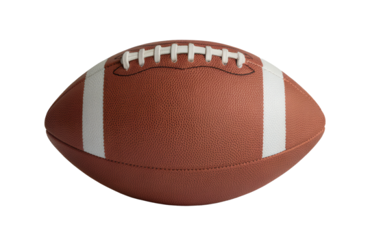A brown American football with white stripes and laces, ready for a touchdown on the gridiron