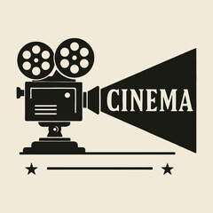Vintage cinema projector with light beam.