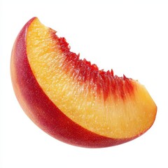 Fresh peach slice isolated on white background, showing juicy texture and vibrant orange-yellow color. Perfect for food, nutrition, or summer concepts.