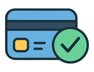 Online purchase verification with card and tick, vector.