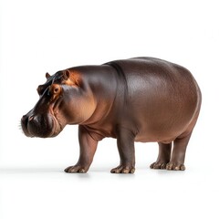 Fototapeta premium Detailed realistic hippopotamus figurine against white background with lifelike texture, anatomical accuracy, and natural pose for wildlife education, toy collection, or home decor