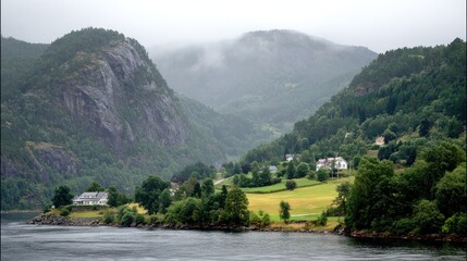 Obraz premium Misty fjord landscape