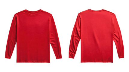 Plain dark red long sleeve t-shirt mockup front and back view on transparent background
