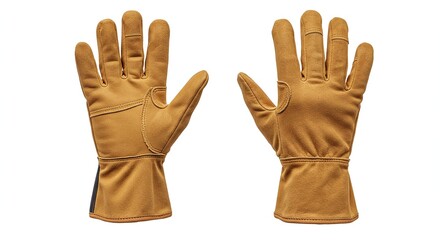 Brown Work Gloves Pair with Reinforced Cuffs and Textured Surface on White Background