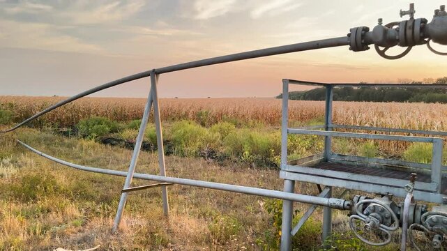 Kharkiv region, Shebelinka gas field, production at a depth of 1-2 kilometers, located in corn and sunflower fields, sunset