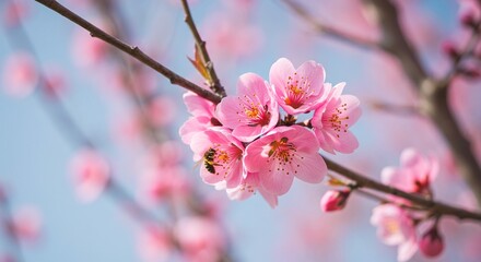 Pink Blossom Flowers on Branch in Springtime Natural Setting