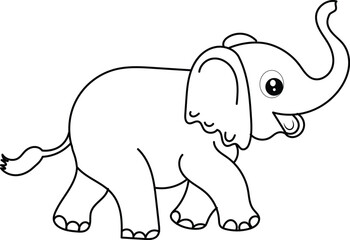 Elephant Walking – Simple Cartoon Vector for Kids Coloring Book