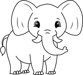 Elephant with Raised Trunk – Kids Coloring Vector Outline