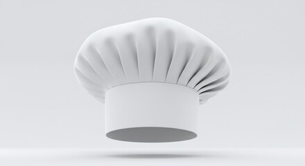 White Chef Hat with Pleated Design on Smooth White Background