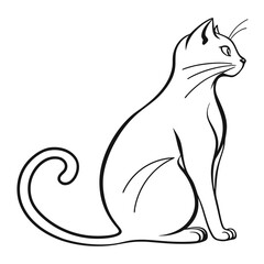 Naklejka premium Vector illustration of a sitting cat in minimal continuous line style sleek black outline on a white background elegant and modern silhouette