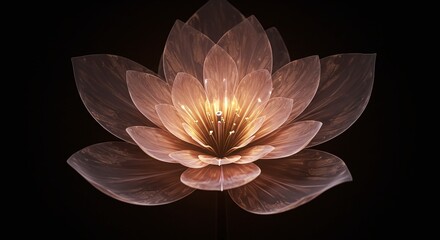 Elegant Illuminated Lotus Flower with Glowing Petals on Black Background