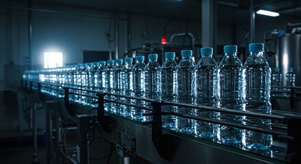Bottled Water Production Line in Modern Factory Atmosphere