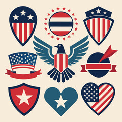 Patriotic American Eagle Shields Hearts Set
