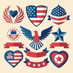 Patriotic American Eagle Shields Hearts Set