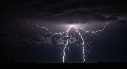 Dramatic Lightning Storm with Bright Forks Illuminating Dark Cloudy Sky