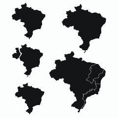 Obraz premium Brazil Map Silhouette Vector Set