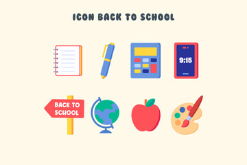 Colorful Flat School Icons Set for Back to School Season