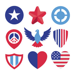 Patriotic American Eagle Shields Hearts Set