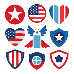 Obraz premium Patriotic American Eagle Shields Hearts Set