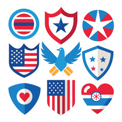 Patriotic American Eagle Shields Hearts Set