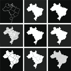Brazil Map States Regions Vector Set