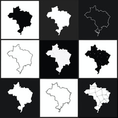Brazil Map States Regions Vector Set