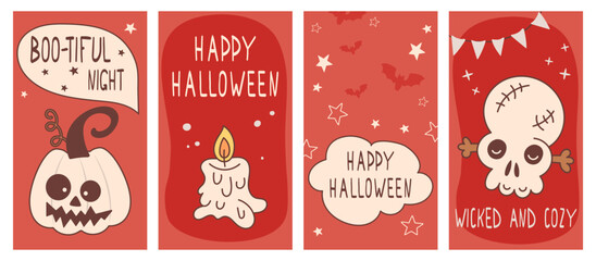 Cute Halloween Story Templates with Candle, Pumpkin and Skull in Red Color. Perfect for cozy seasonal posts, kids’ party invites, or festive social media content.