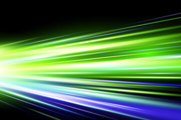 High-Speed Neon green and purple Light Trail in Night Scene