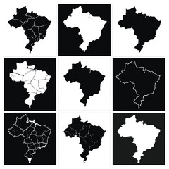 Brazil Map States Regions Vector Set