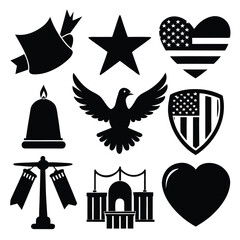 Patriotic, Memorial & Symbolic Icons Silhouettes Set