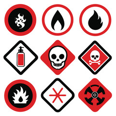 Hazardous Warning Signs and Symbols Set