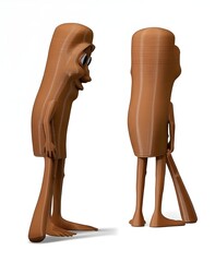 Whimsical 3D-Printed Characters: Brown, Funny, Cartoonish Figures on White Background3d, printed, character, brown, funny, cartoon, figure, whimsical, design, art, model, object, isolated, white, back