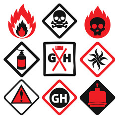 Hazardous Warning Signs and Symbols Set