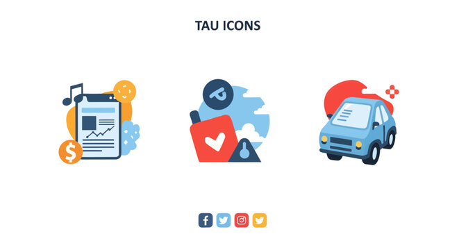 Icons Representing Finance, Love, and Transport in a Creative Graphic Design Environment