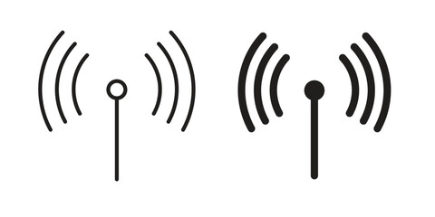 Antenna icon symbol set in black. line and flat icons